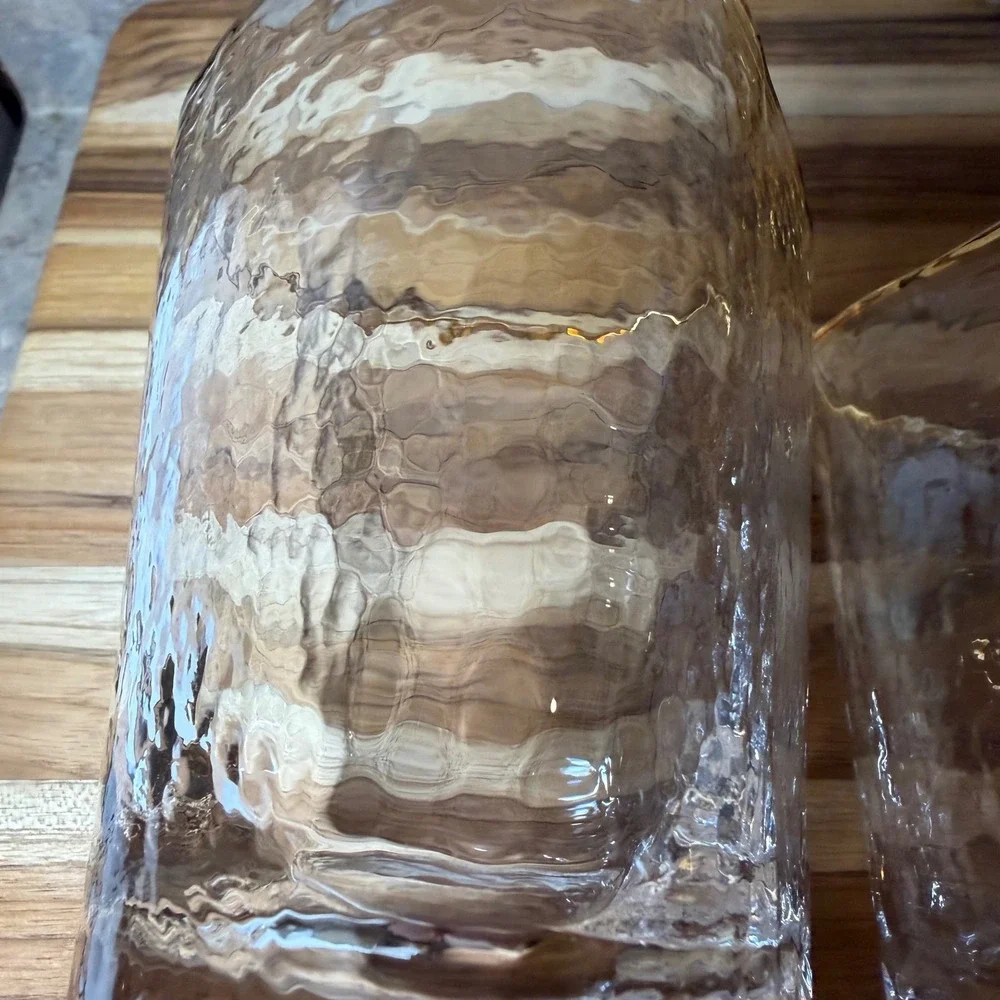 Vintage Hammered Gold Rim Triangular Whiskey Glasses Set of 2 Rocks Glass Clear